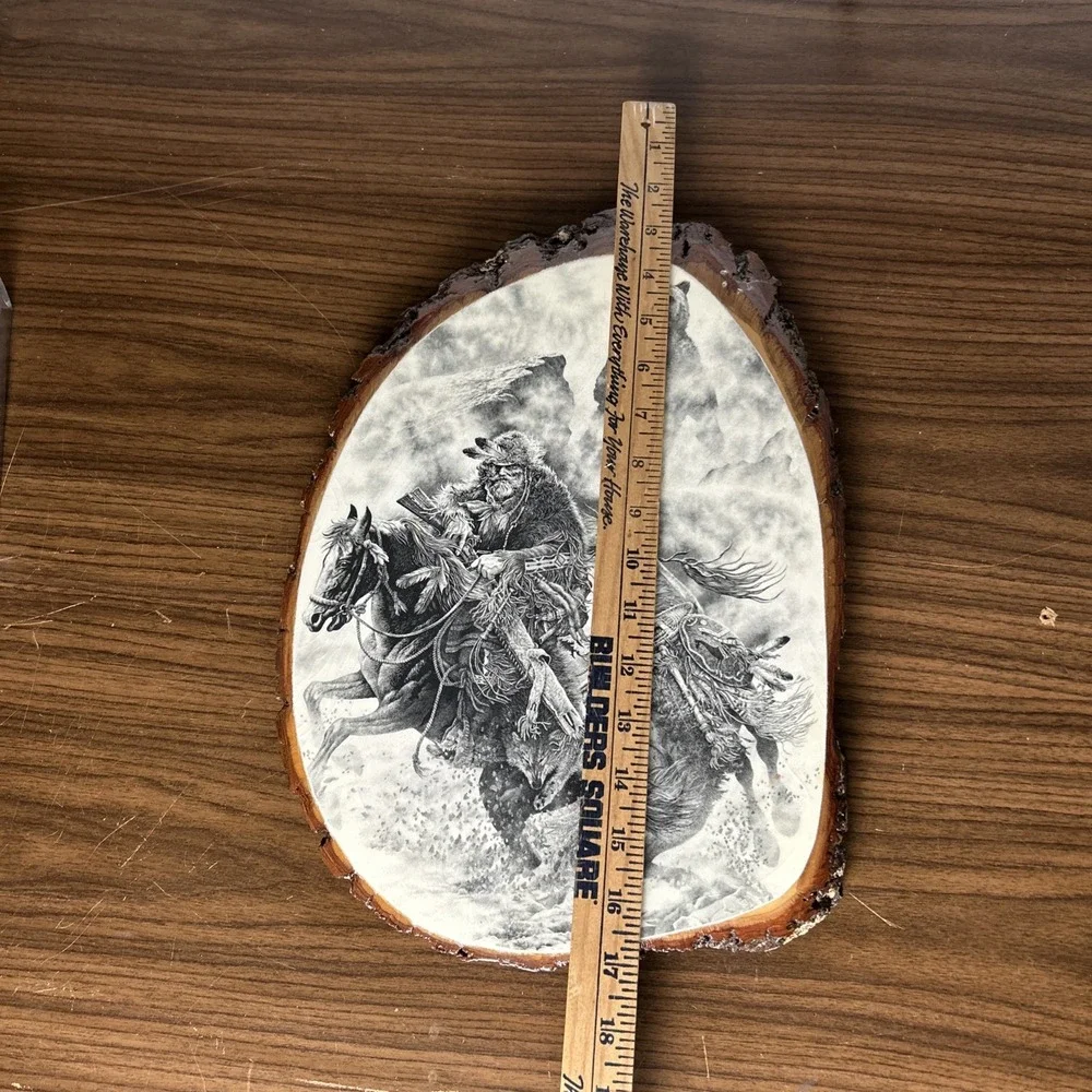 Vtg Mountain Man Grizzly Yellowstone National Park Pine Wood Slice Wall Plaque